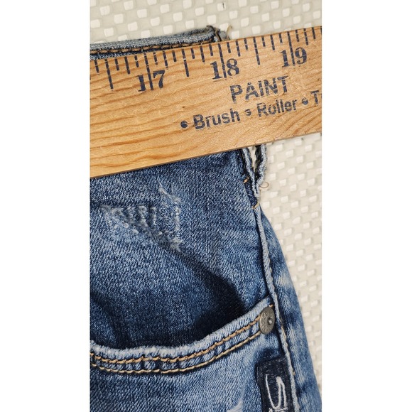 Silver Jeans Co Avery Slim Crop Indigo Distressed Button Fly Jeans W34 L25 - Picture 6 of 12